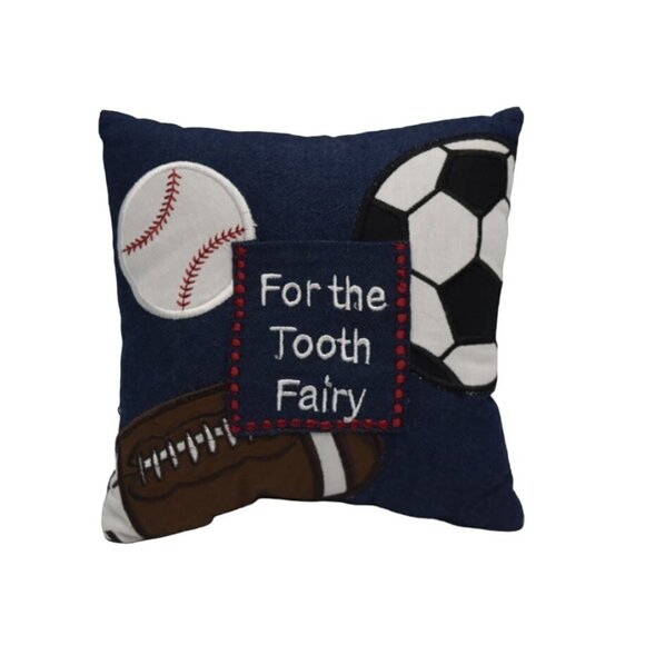 Tooth Fairy Pillow 7 in Square Denim Sports Themed - Picture 2 of 3